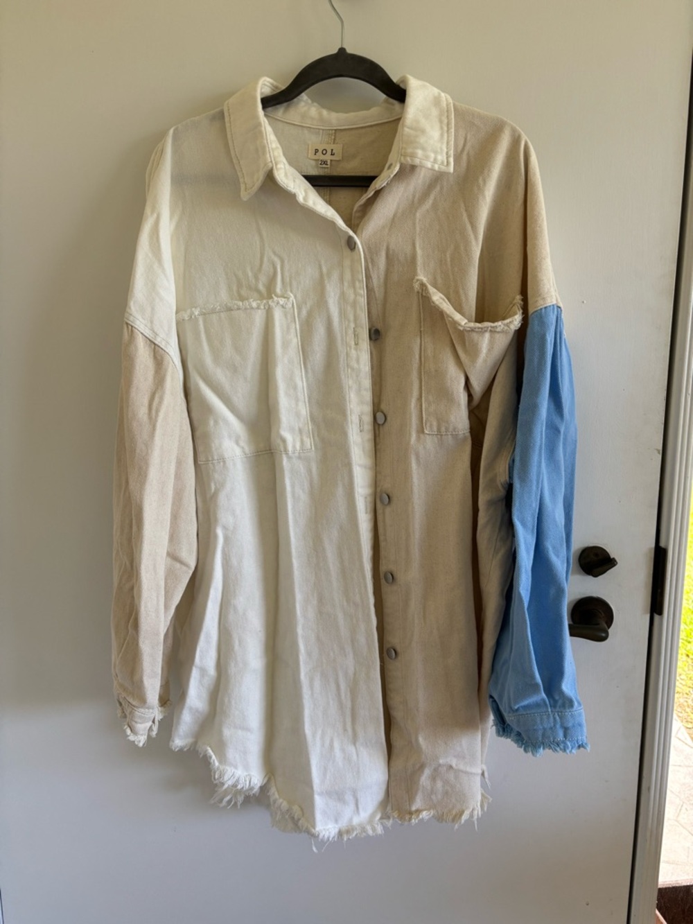 POL two-tone cream blue white corduroy oversized shirt shacket spring summer - Picture 3 of 9